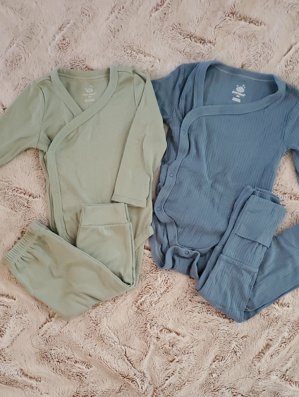 Target Ribbed Wrap-Front Baby Bodysuit & Pants Set - Sage Green & Dusty Blue